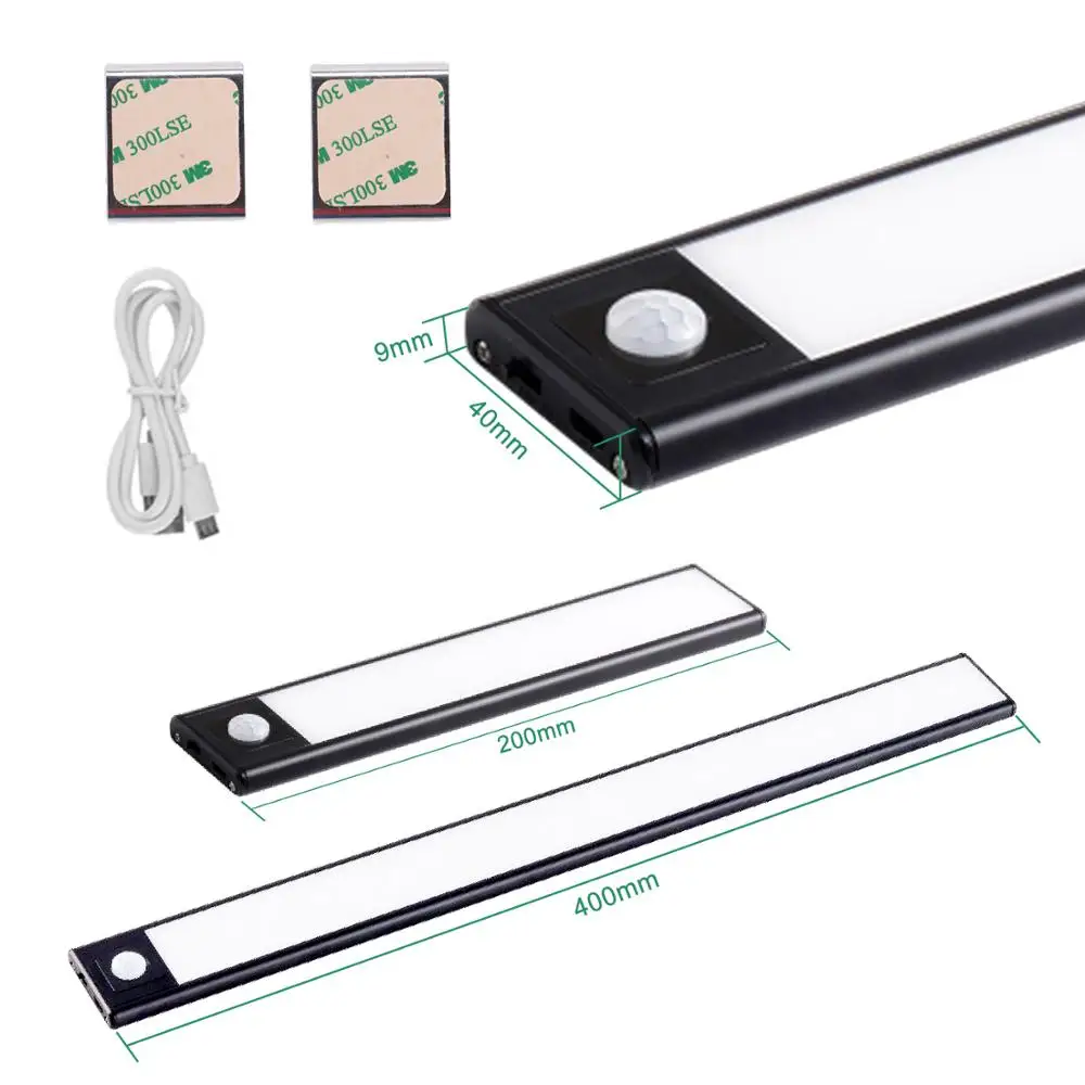 pir motion sensor 2040cm magnet installation usb chargeable powered led kitchen light lamp for cabinet wardrobes closet free global shipping