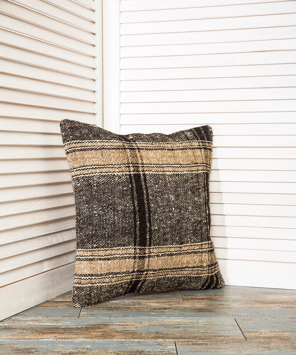 

16x16 Brown Pillow Case, Striped Cushion Cover, 40x40 Decorative Pillow Case, Natural Throw Pillow Case, Bohemian Cushion Case