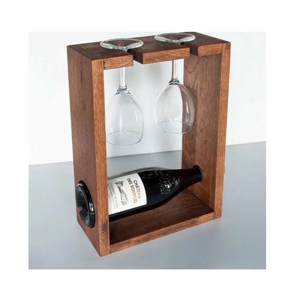 Natural Massive Wooden Wine Stand Countertop Bottle Cabinet Creative Holders Decorative Dark Walnut Wood Goblet Hanger Handmade