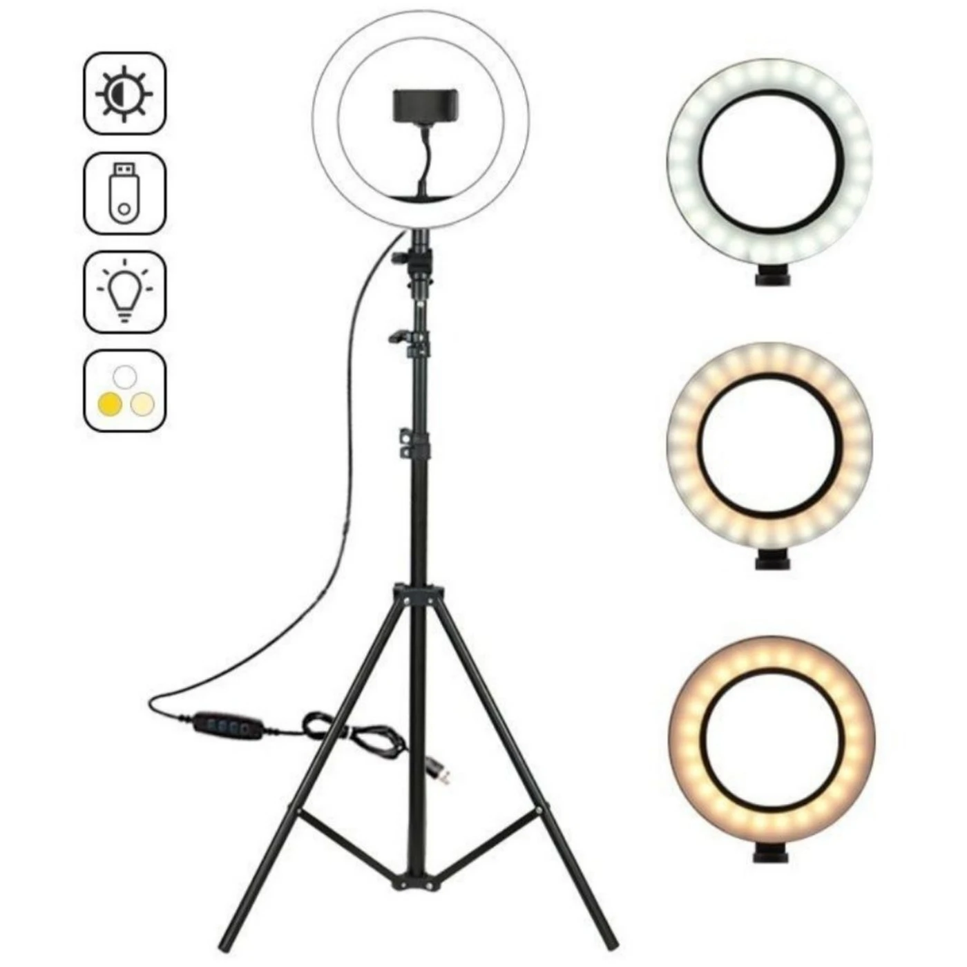 Кольцевая светодиодная лампа 26см со штативом 2м и с держателем для телефона (без
