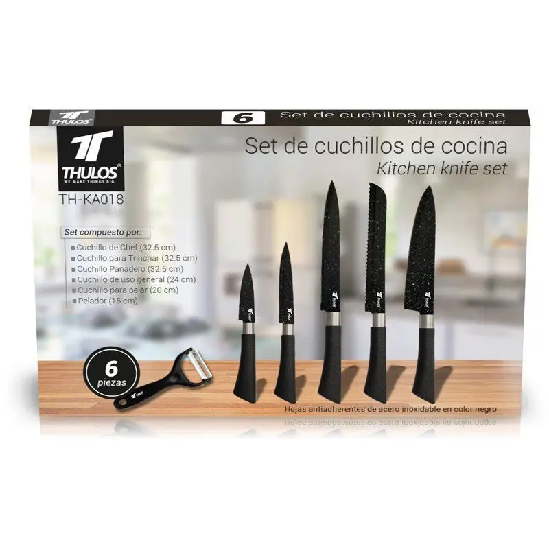 Набор из 6 кухонных ножей черного цвета нержавеющая сталь для ежедневной резки