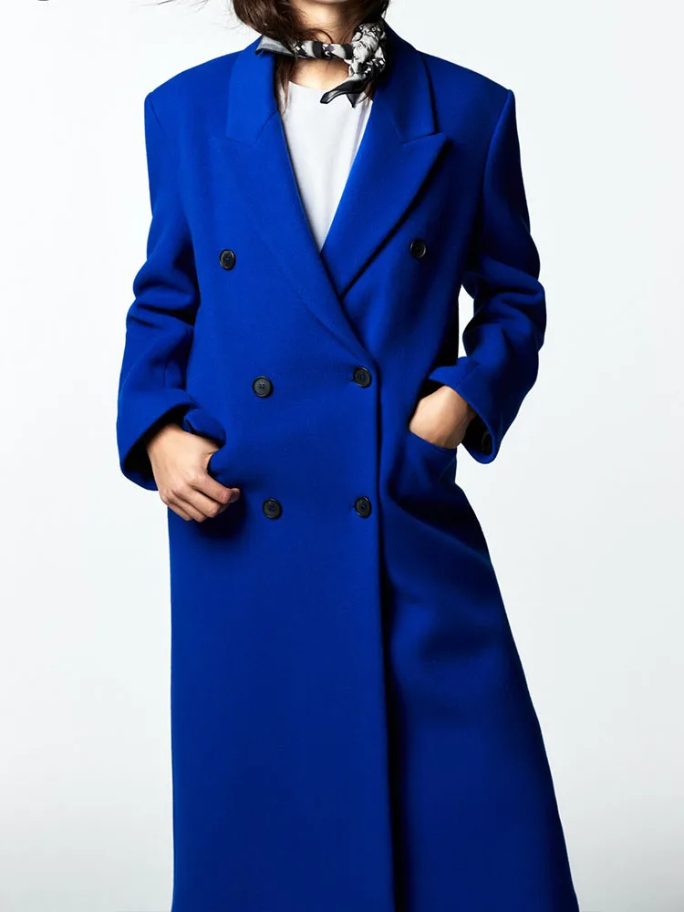 

ZA high-quality autumn and winter new style fashion atmosphere lapel double-breasted wool blend loose casual long coat women