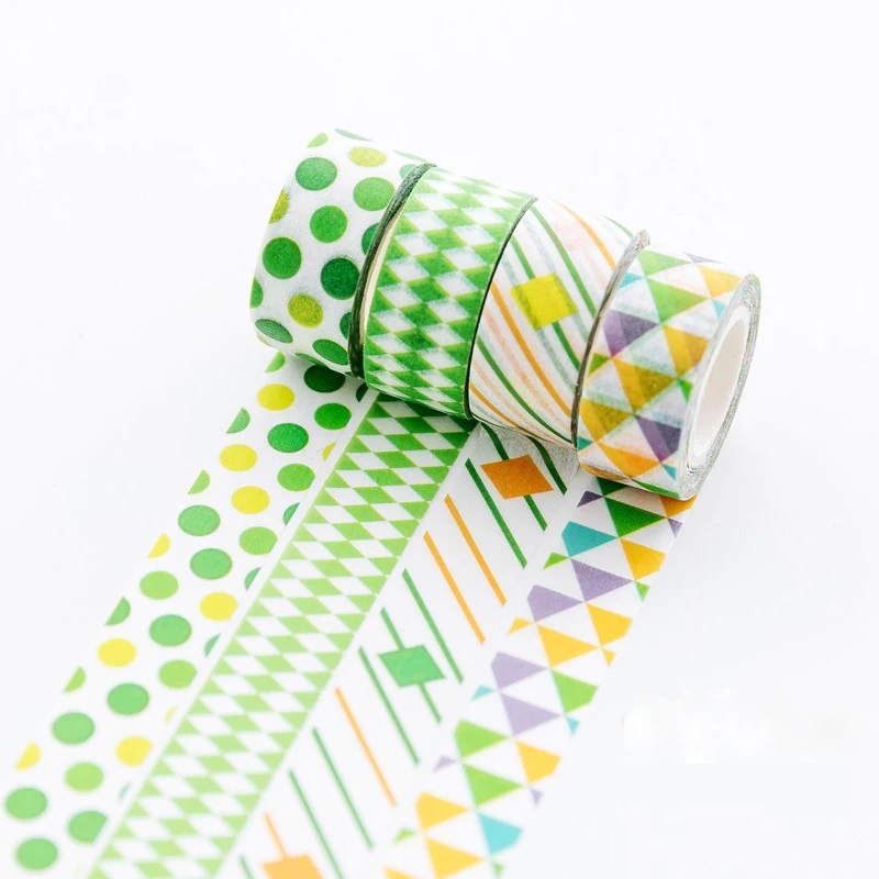 

4 Rolls /Pack Green Fresh Dots Striped Masking Washi Tape Decorative Tape Journal Album Decoration