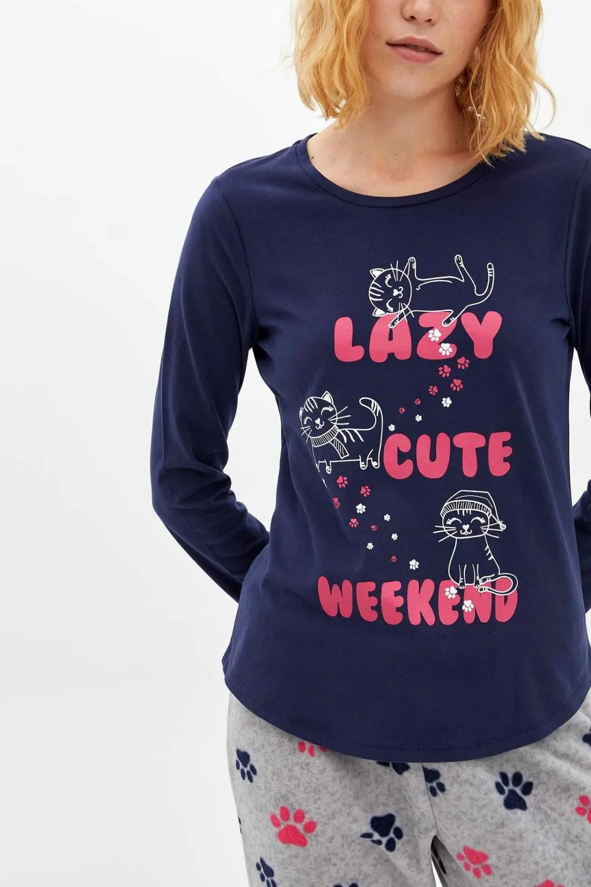 DeFacto Женский пижамный комплект мультяшная Ночная одежда для сна девочек длинный