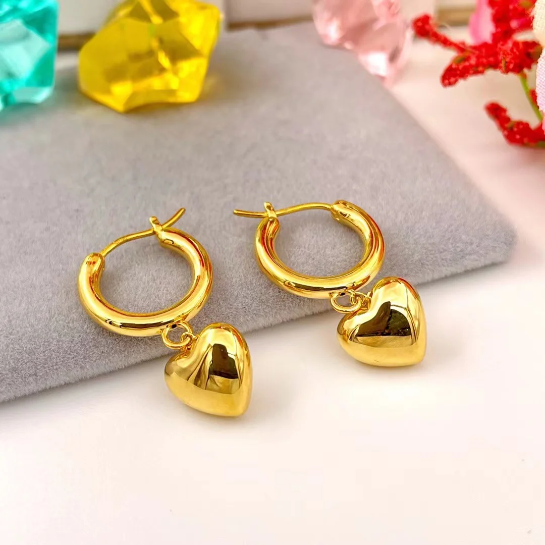 

MADALENA SARARA Pure 18k Gold Earrings Dangle Hallow Heart Style Women Dangle Earrings Au750 Made