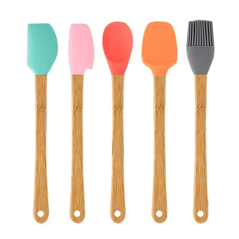 5 Pack Silicone Spatula Mini Spatulas Scrapers with Bamboo Handle for Cooking Baking Nonstick Cookware Kitchen Utensils | Дом и сад