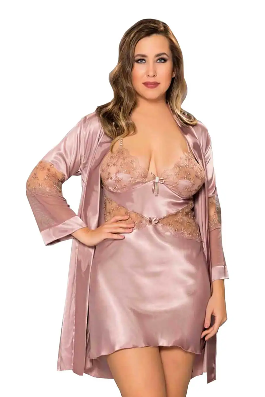 

Plus Size Nightwear 2021 New Seasons Luxury Satin Nightgowns Sold At Affordable Prices Mink Color