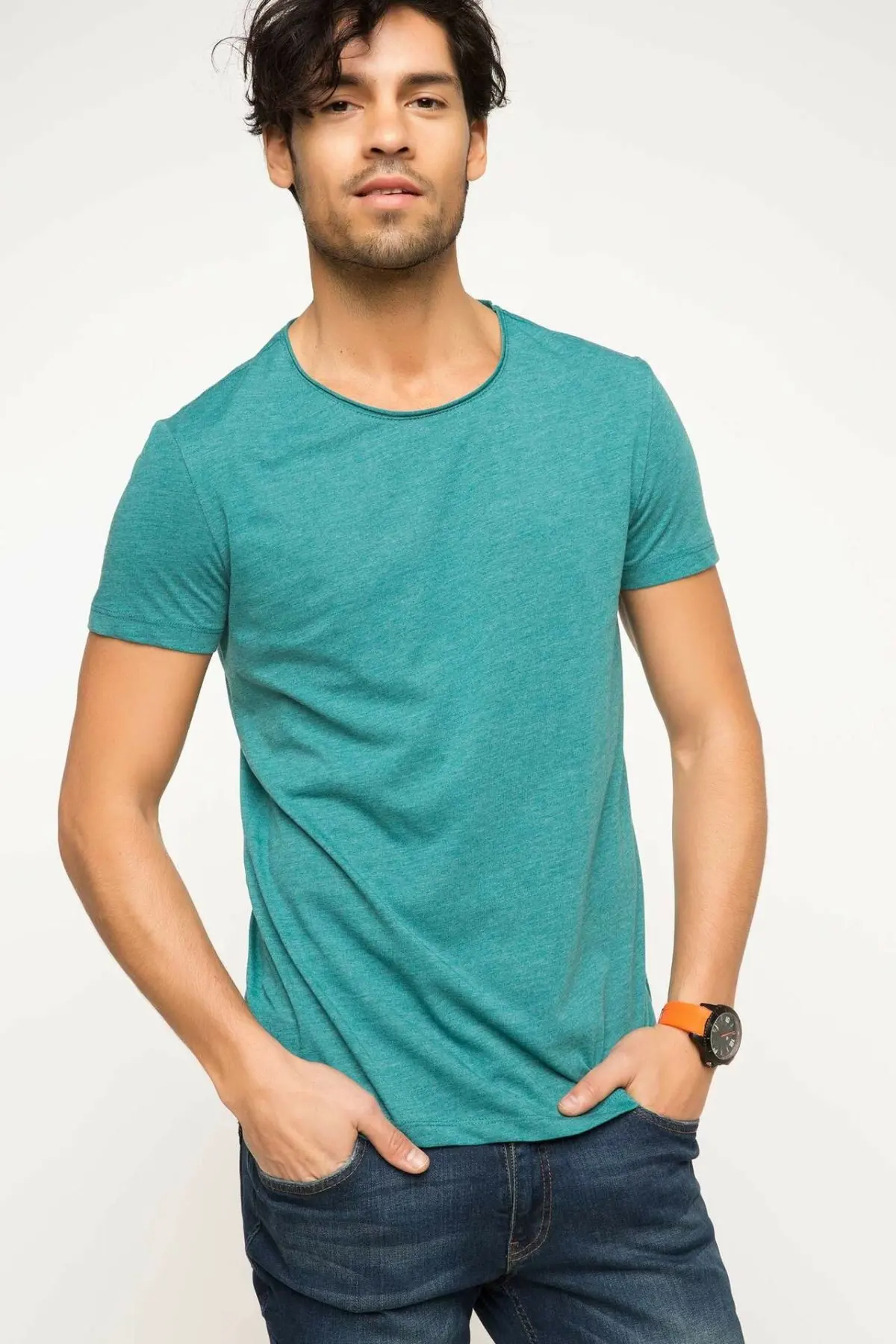 DeFacto Мужская Однотонная футболка с круглым вырезом Модные свободные летние топы