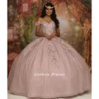 Бальное платье с открытыми плечами и цветами ручной работы, розовое платье для девушек 15-16 лет