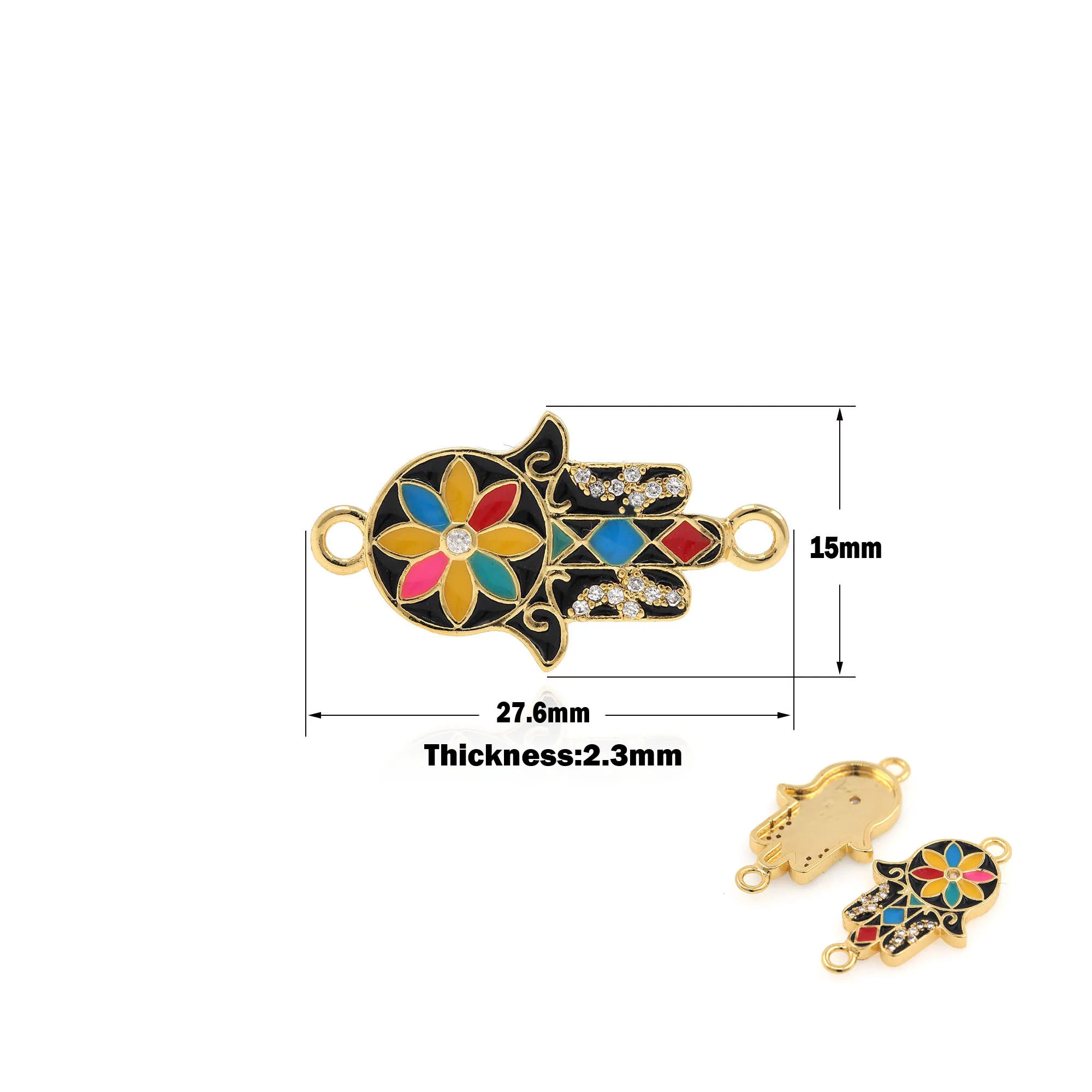 

Hand of Fatima Evil Eye Enamel Gold Plated Charm Bracelet Connector Jewelry Making Hand Discovery Craft Enamel Floral Jewelry
