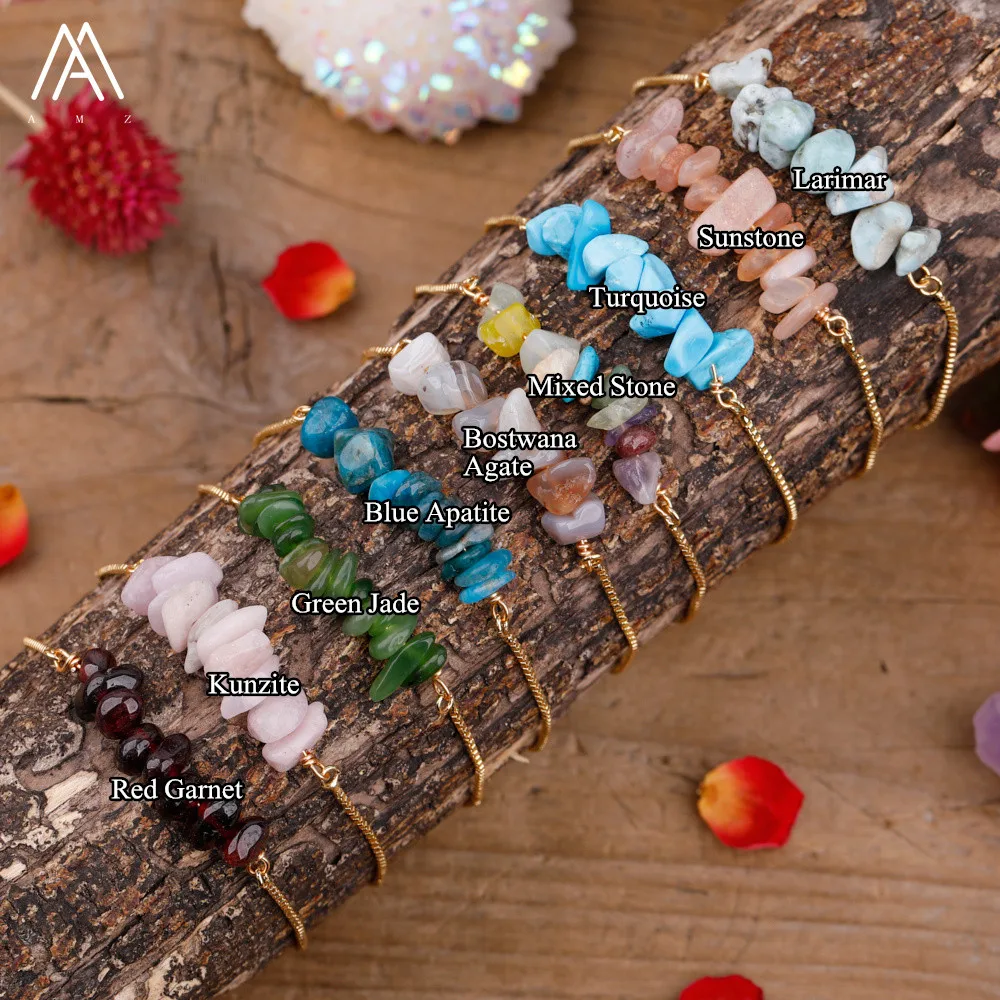 Браслет с золотыми цепочками из минерального камня лечебный браслет кристаллами