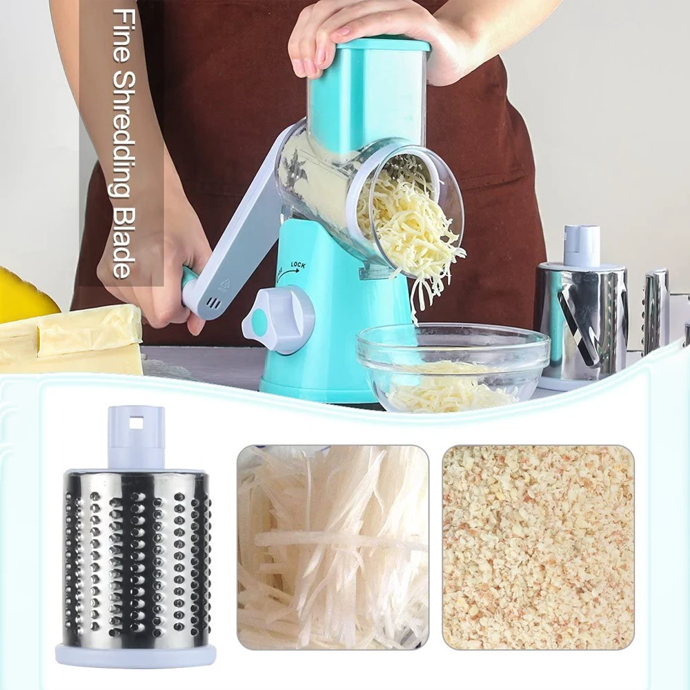 rotary cheese grater vegetable cutter mandoline slicer food crusher chopper with 3 steel roller blade kitchen gadget accessories free global shipping