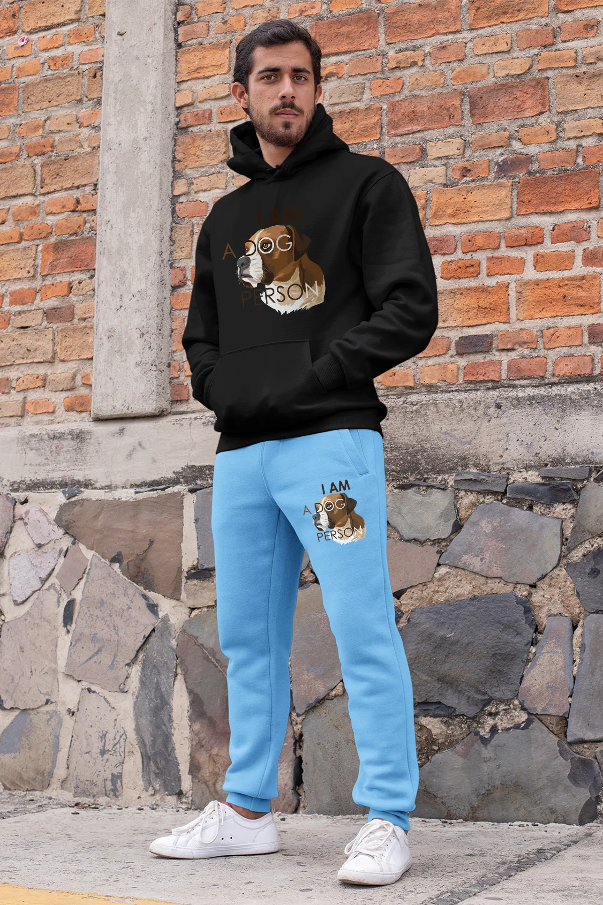 Мужской спортивный костюм Angemiel Wear I Am A Dog Черный свитшот с капюшоном синие