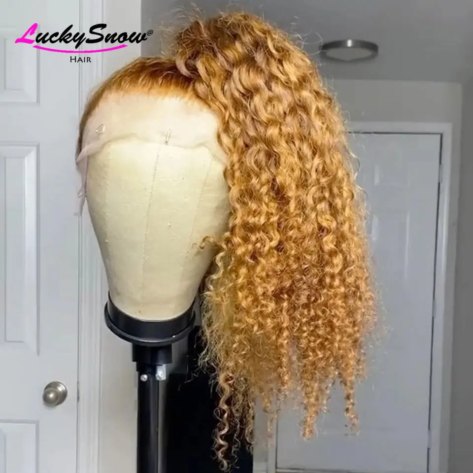 #27 Honey Blonde Lace Front Wig Brazilian Remy Water Wave Human Hair Wigs For Women HD Transparent 180% | Шиньоны и парики