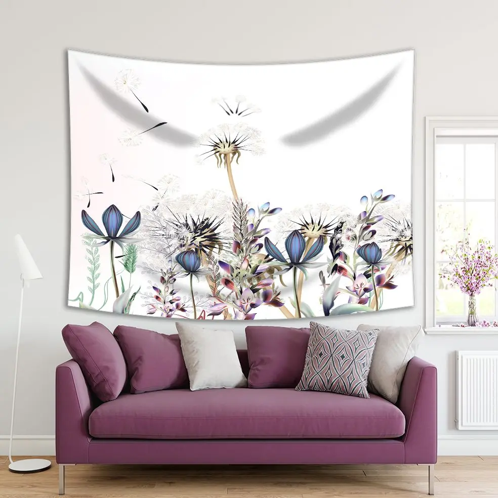 

Tapestry Dandelions and Lavender Summer Wildflowers Decorative Nature Botanical Artwork Blue Lilac Beige
