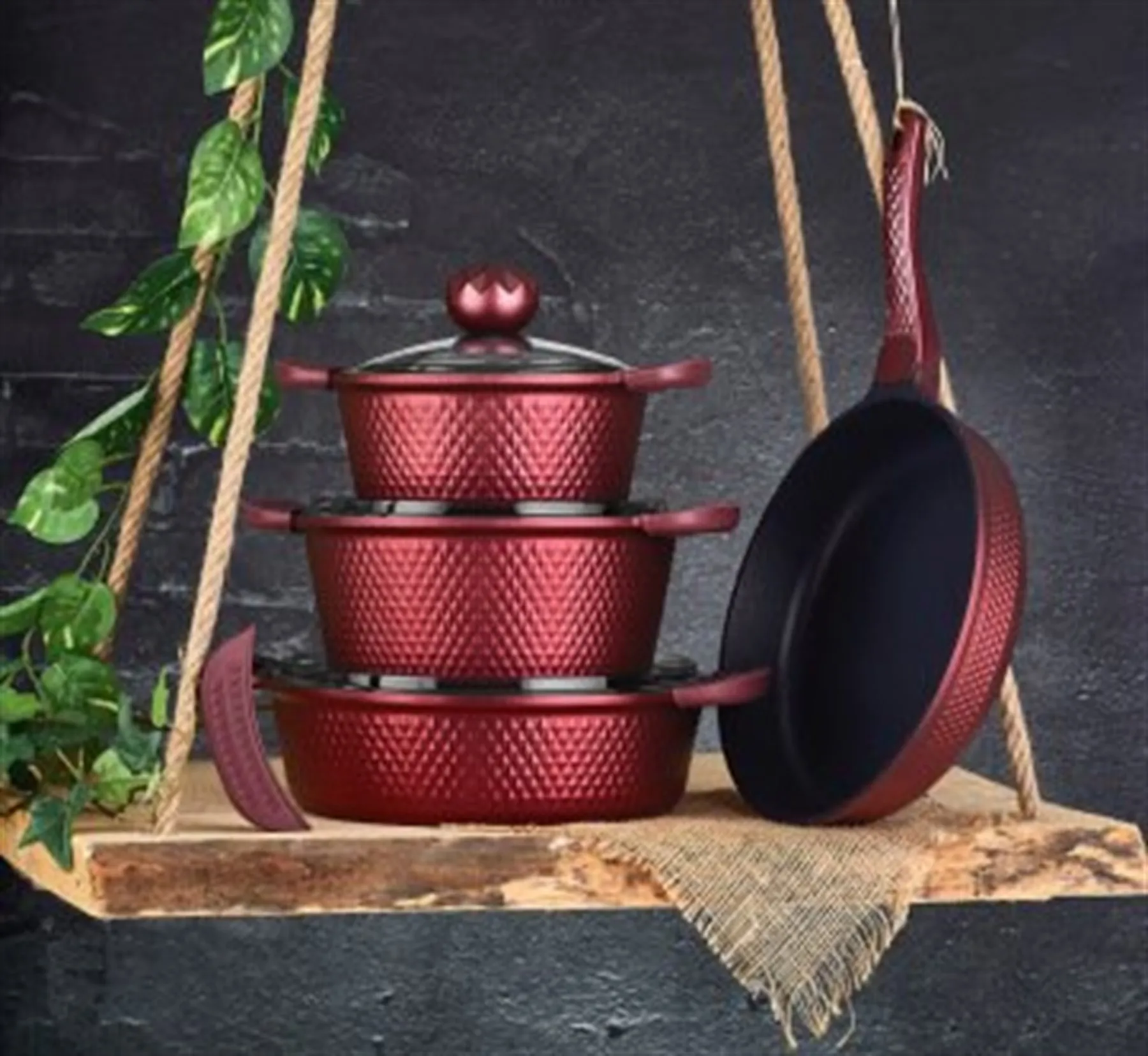 

Amboss Quartz 7 Parça Granite Cookware Set BURGUNDY. Made in Turkey Casting granite cookware set. BUCKET SET GIFT