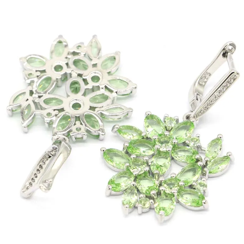 

43x26mm Delicate Fine Cut Flowers Created Green Tsavorite Garnet White Cubic Zircon For Ladies Dating Silver Dangle Earrings