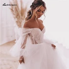 Сказочное бальное платье в стиле бохо, свадебные платья 2022, свадебные платья с пышными рукавами, кружевной аппликацией в пол