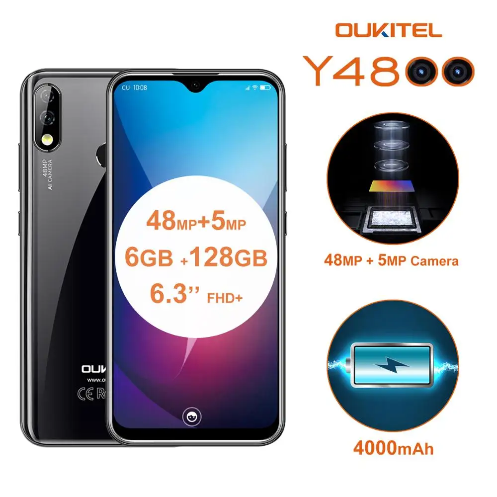 6G ram 128G rom OUKITEL Y4800 Смартфон Android 9 0 6 3 &quot19 5: FHD Восьмиядерный мобильный телефон ID