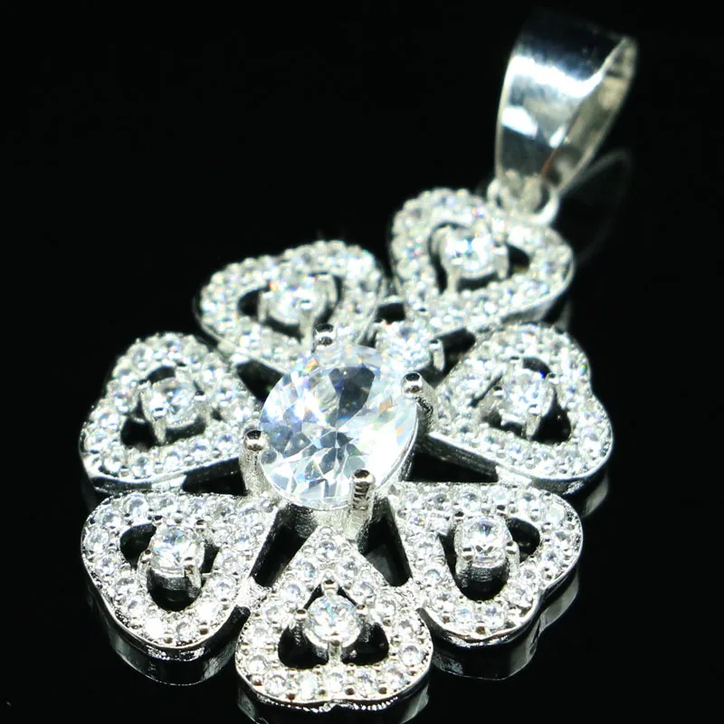 

35x21mm Anniversary Created White Cubic Zirconia Gift For Woman's Wedding Silver Pendant