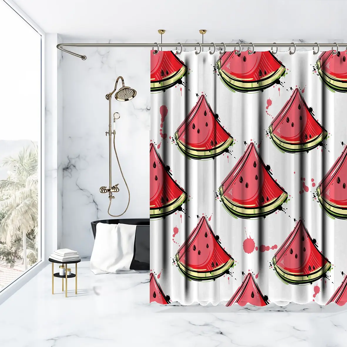 Занавеска для душа с ломтиками арбуза веганская сочная фруктовая Краска Брызги