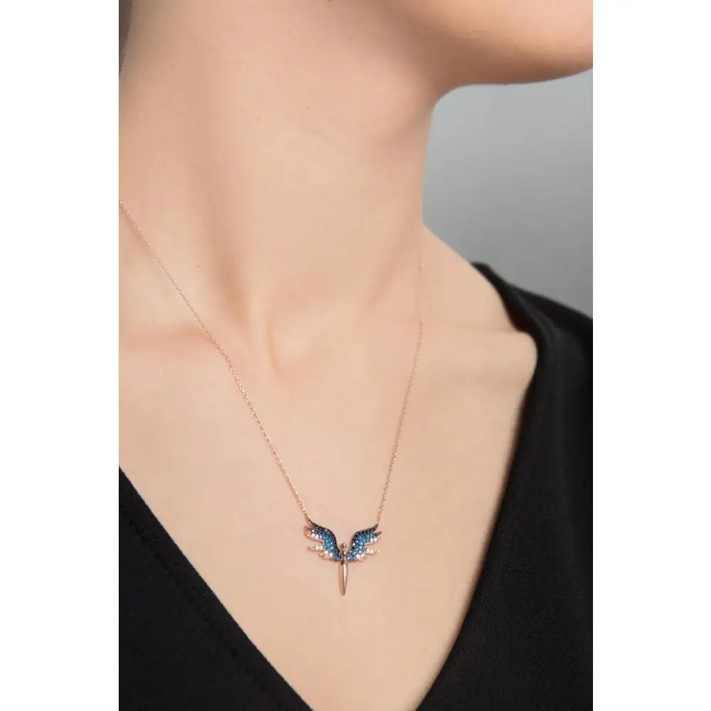 Женское Ожерелье из стерлингового серебра 925 пробы с цирконием ангела Mikail синее