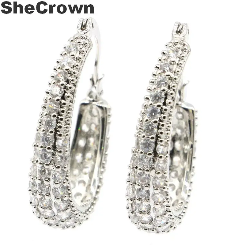 Белый Sapphire SheCrown женский подарок на свадьбу серьги из серебра 925 29х7