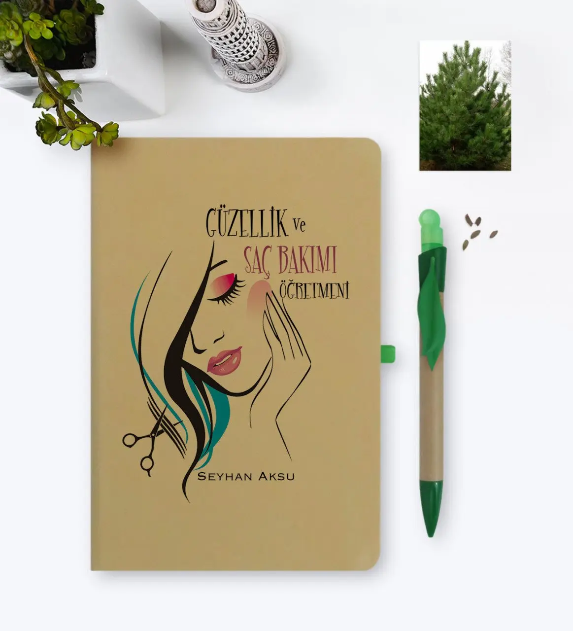 

Personalized Beauty and Hair Care Öğretmeni Environmentalist Notebook and Seeded Pen Set-1