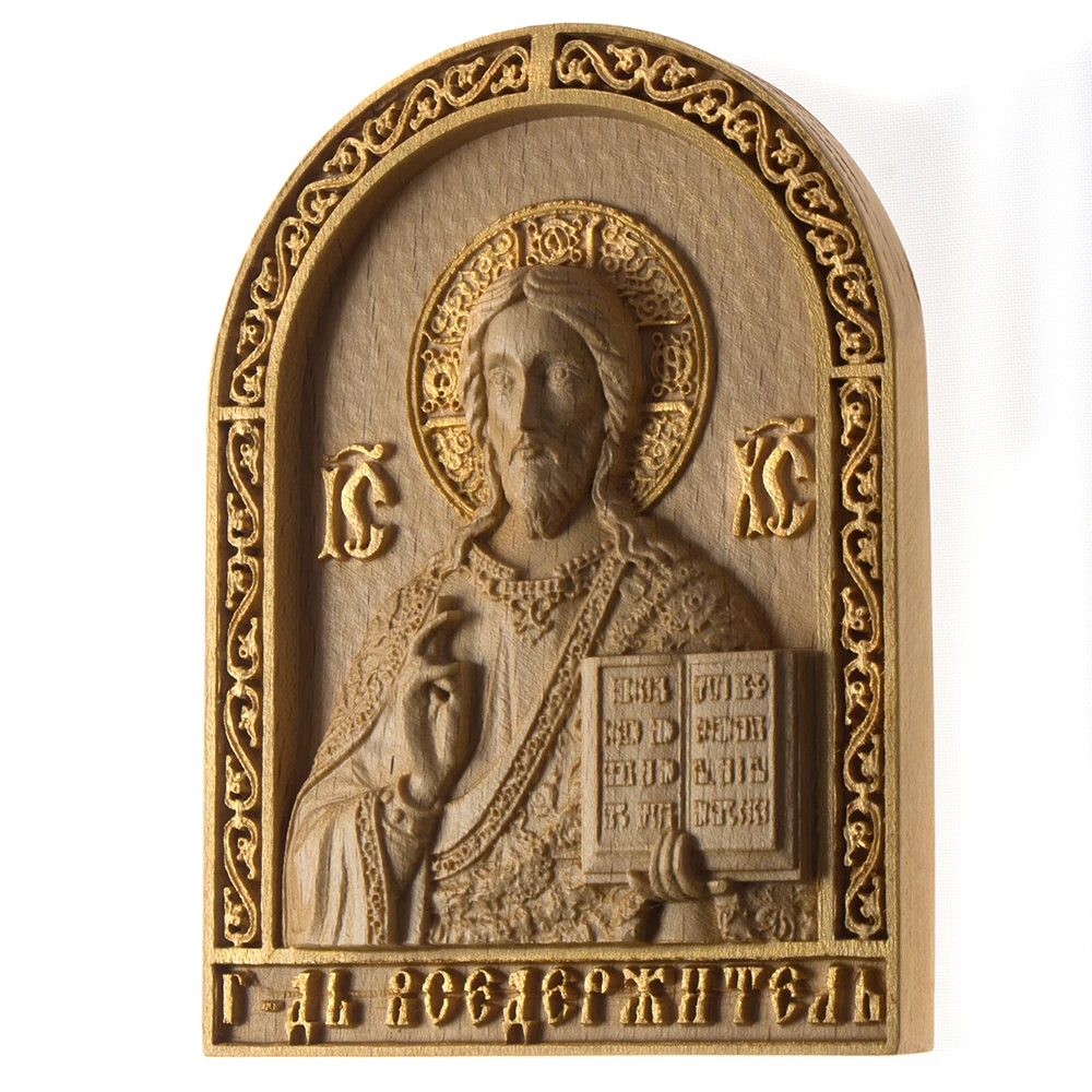 Деревянная Православная резная икона Господь Вседержитель. Wooden carved Orthodox icon Jesus