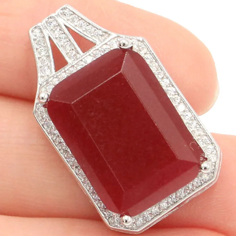 

27x16mm Luxury 7.3g 18x13mm Real Red Ruby Pink Tourmaline London Blue Topaz Women Dating 925 Solid Sterling Silver Pendant