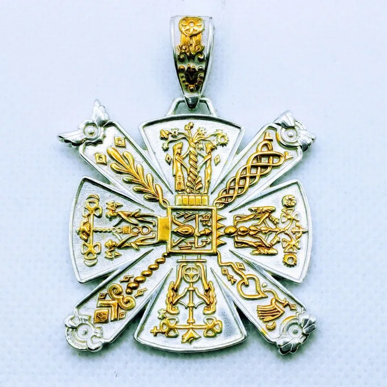 Славянский оберег &quotКрес&quot . Серебро 925 пр. Чернение. Золочение. 40*40 мм. Вес