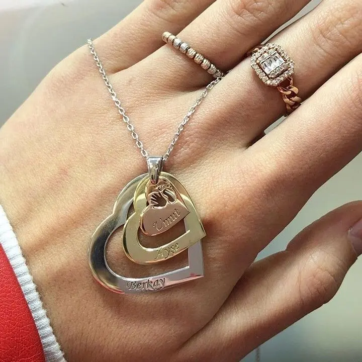 Серебряное колье для мамы папы и ребенка с именем сердца |