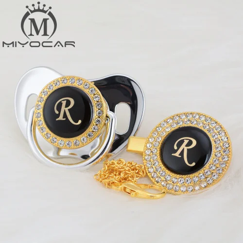 MIYOCAR цвета: золотистый, серебристый имя инициалы буквенные красивый bling соска и соска клип BPA бесплатно пустышка bling уникальный дизайн LAS-8/9 - Цвет: LR-9  0-6M