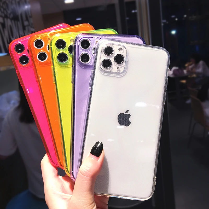 

Stylish Fluorescent Transparent Soft Case for iPhone 11 12 13 Pro Max Shockproof Case for iPhone XS Max XR 7 8 Plus SE2020 Case