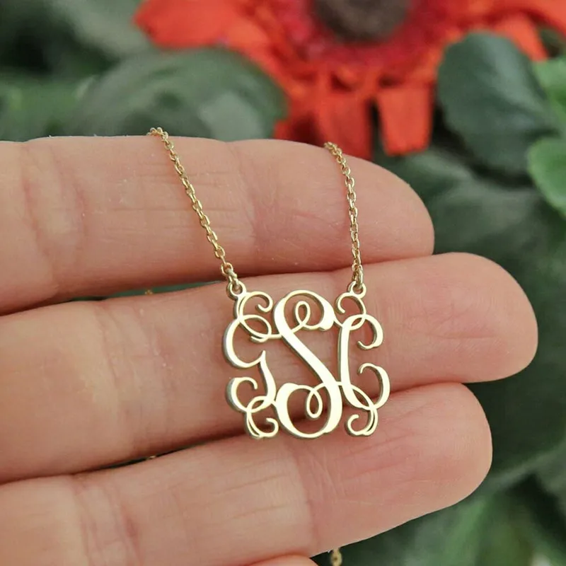 

Personalized Vine Monogram Necklace Initial Dainty Name Jewelry Handmade Custom Letter Monogrammed Wedding Bridesmaids Gifts
