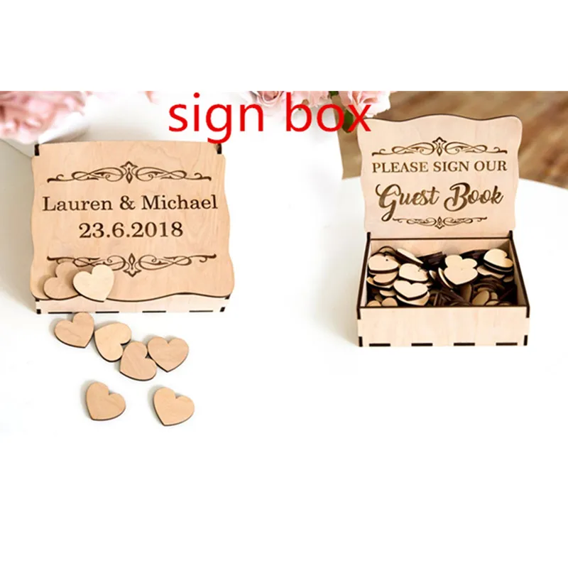 Пользовательские сердца Гостевая книга в деревенском стиле альтернативный drop box