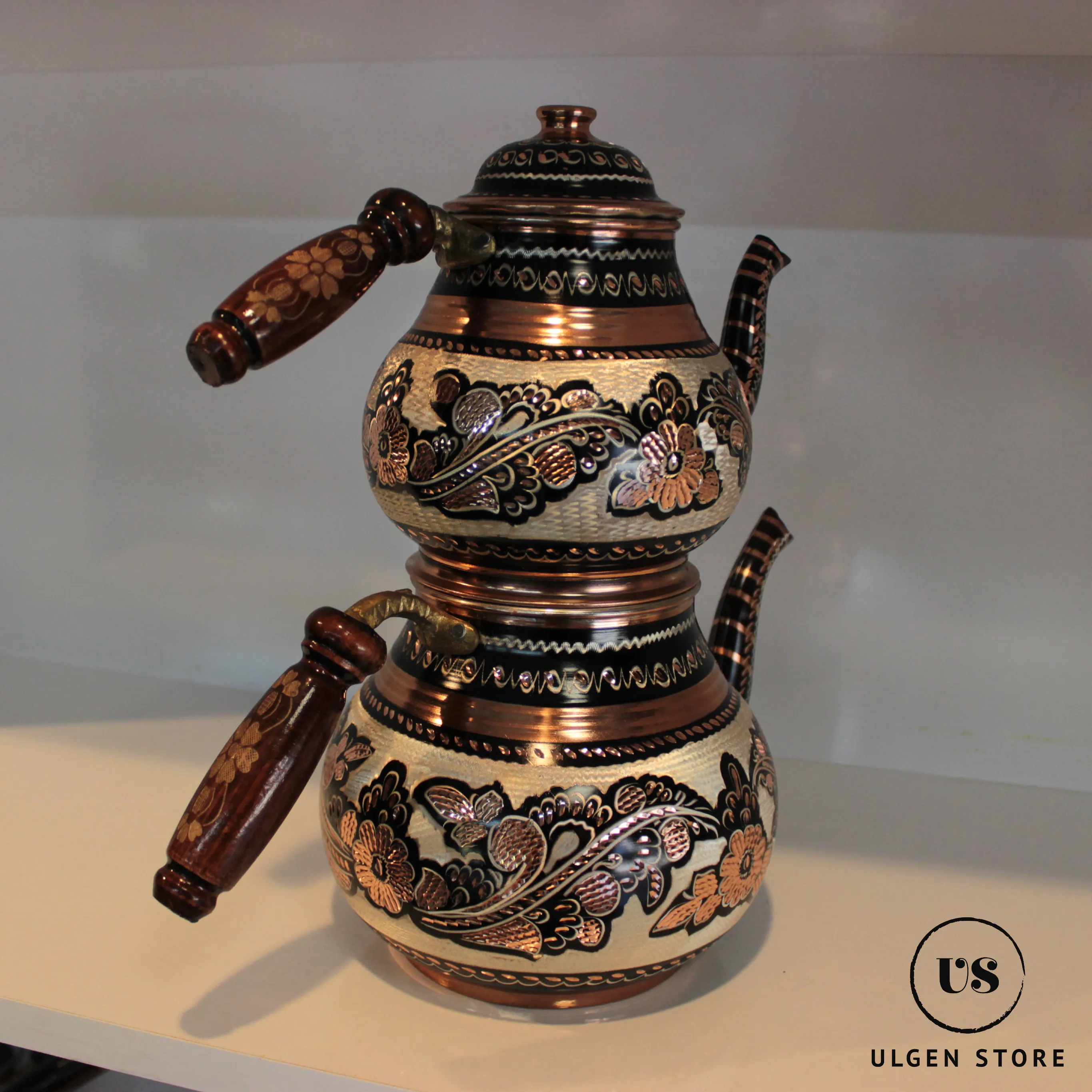 

Tea Pot Kettle Traditional Copper Handmade Turkish Arabic Craftwork Authentic Samovar Kitchen Gift Authentic Made in Turkey