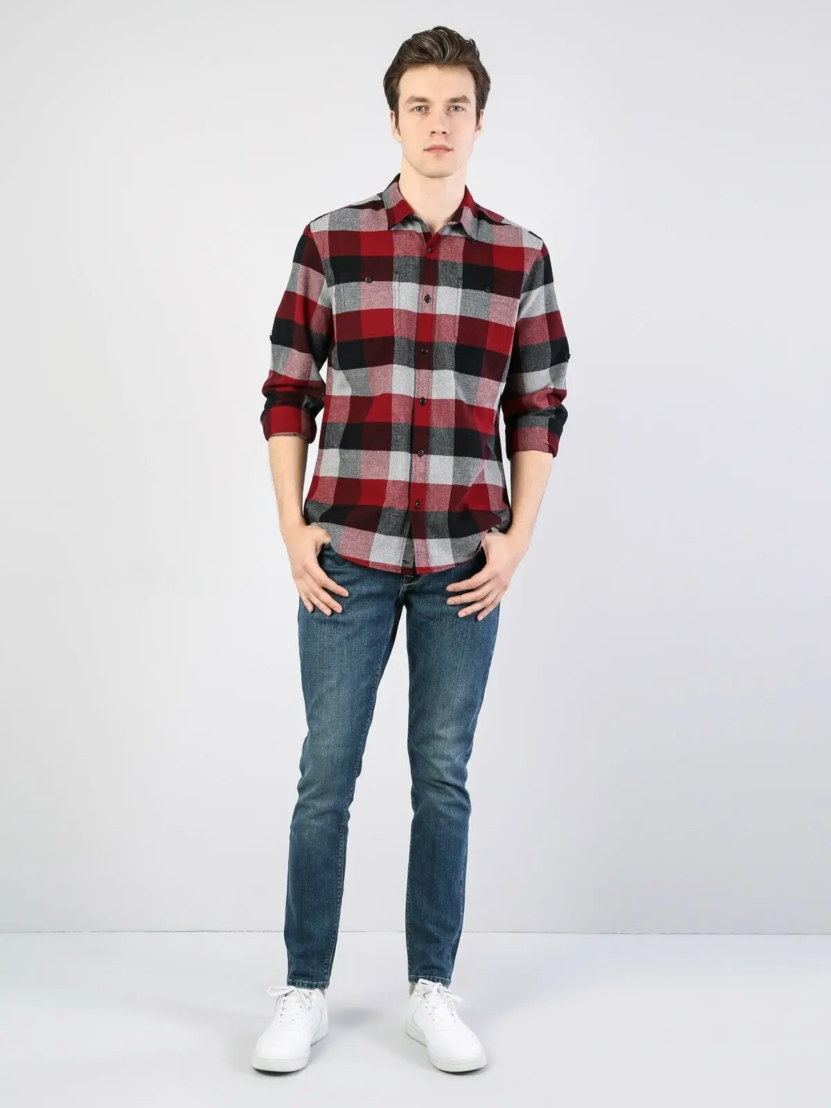 Мужская классическая рубашка Colins красная с длинным рукавом CL1034959| |