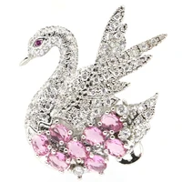 30x28mm special swan shape created pink tourmaline bright zircon fine jewelry silver pendant drop shipping