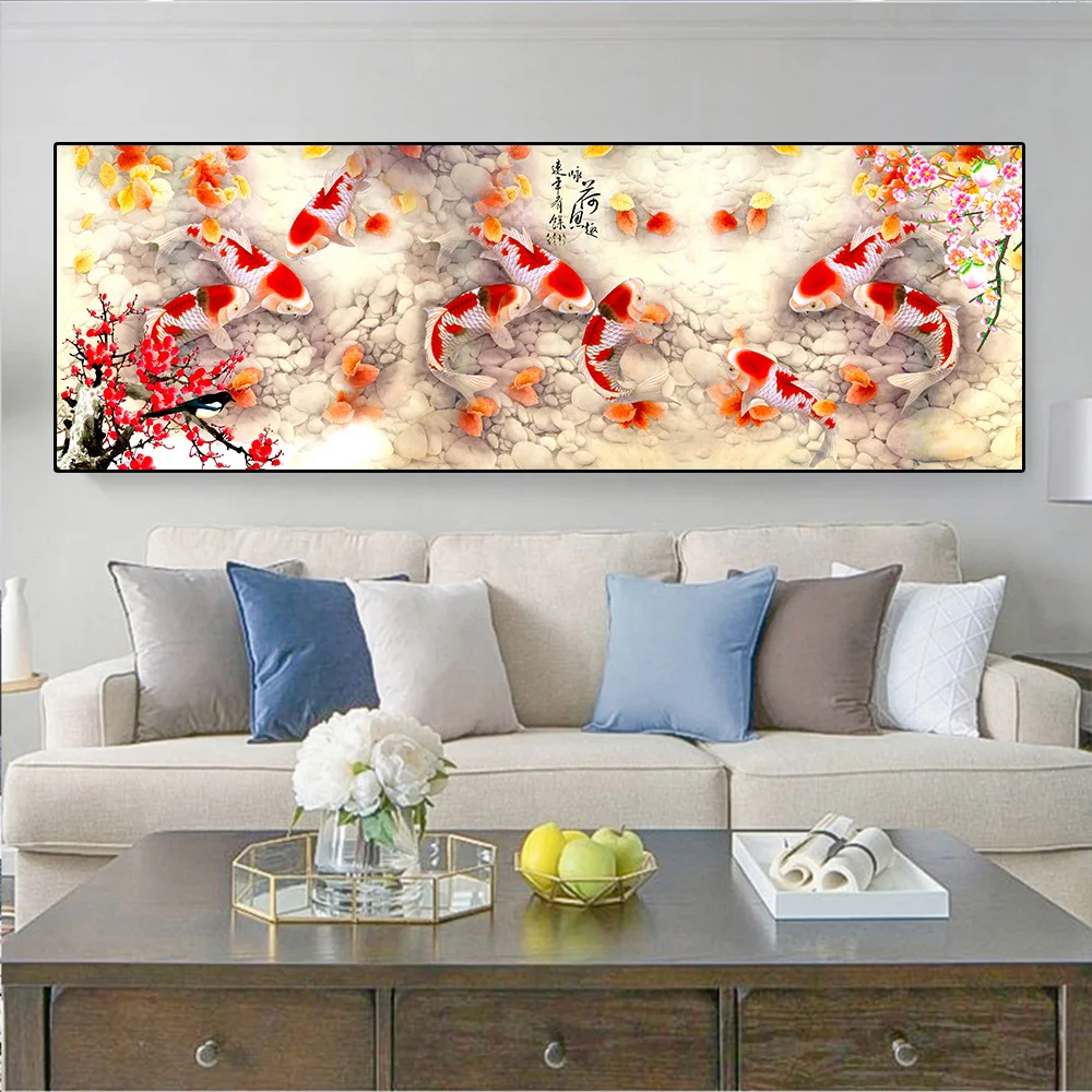 

Chinese Style Koi Fish Canvas Painting Wall Art Nine Piece Lucky Fishes Poster Prints For Living Room Hallway Modern Home Decor