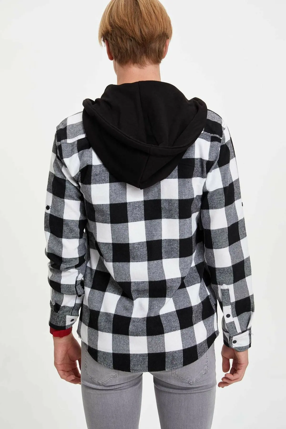Дефакто Мужская зимняя рубашка в клетку для мужчин черный белый сетки Топ