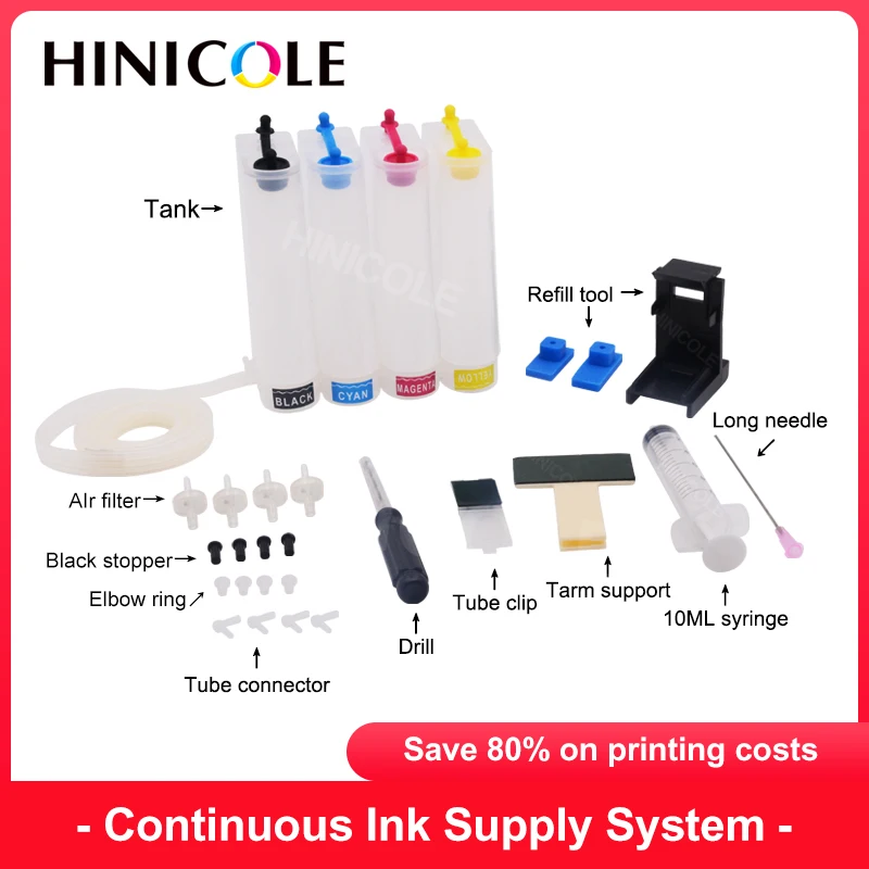 Бак системы Hinicole Bulk Ciss Ink для принтера HP 652 650 123 122 121 302 304 301 300 140 21 22 XL картридж Diy kit