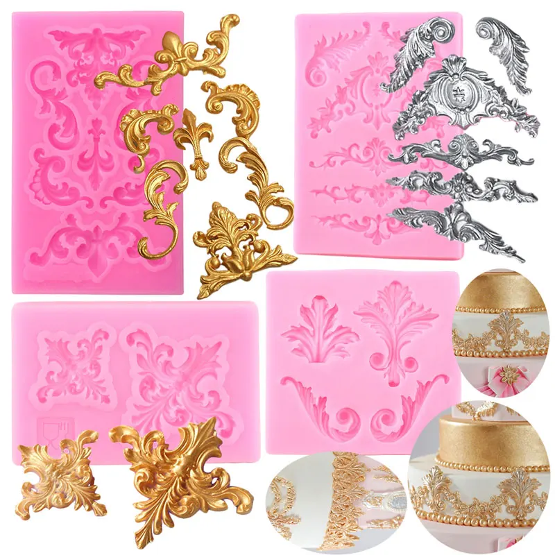 

Baroque Style Curlicues Relief Scroll Lace Fondant Silicone Mold Cake Decorating Tools Cake Border Molds Chocolate Making Moulds