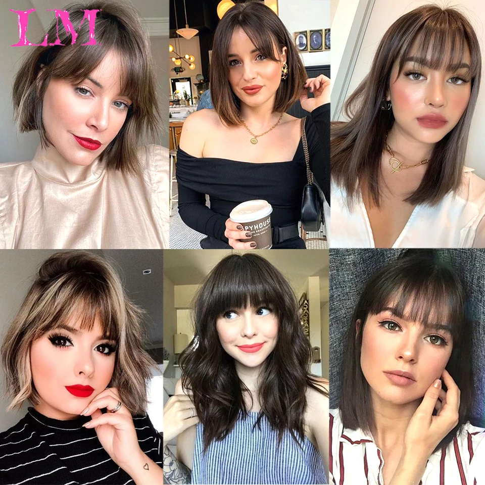 LM Black/Light Brown Clip In Hair Bangs Hairpiece Accessories Synthetic Fake Bangs Clip In Hair Extensions Clip In Hair Pieces images - 6