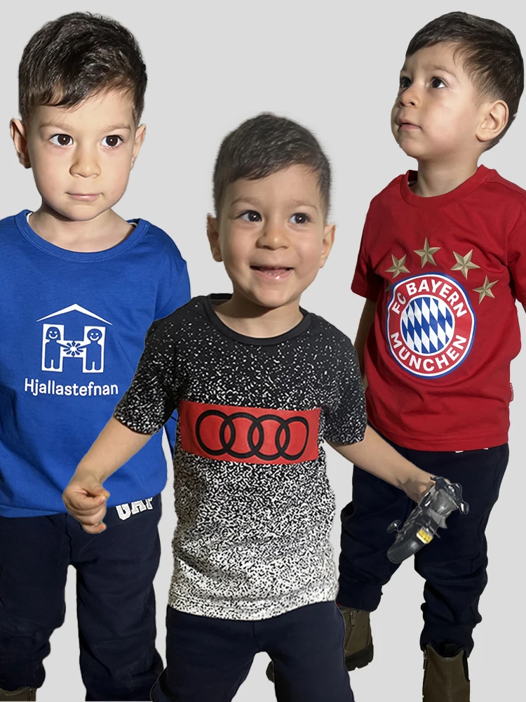 

EWP Kids Printed Navy Blue-Red-Patterned Triple T-shirt-Body Set