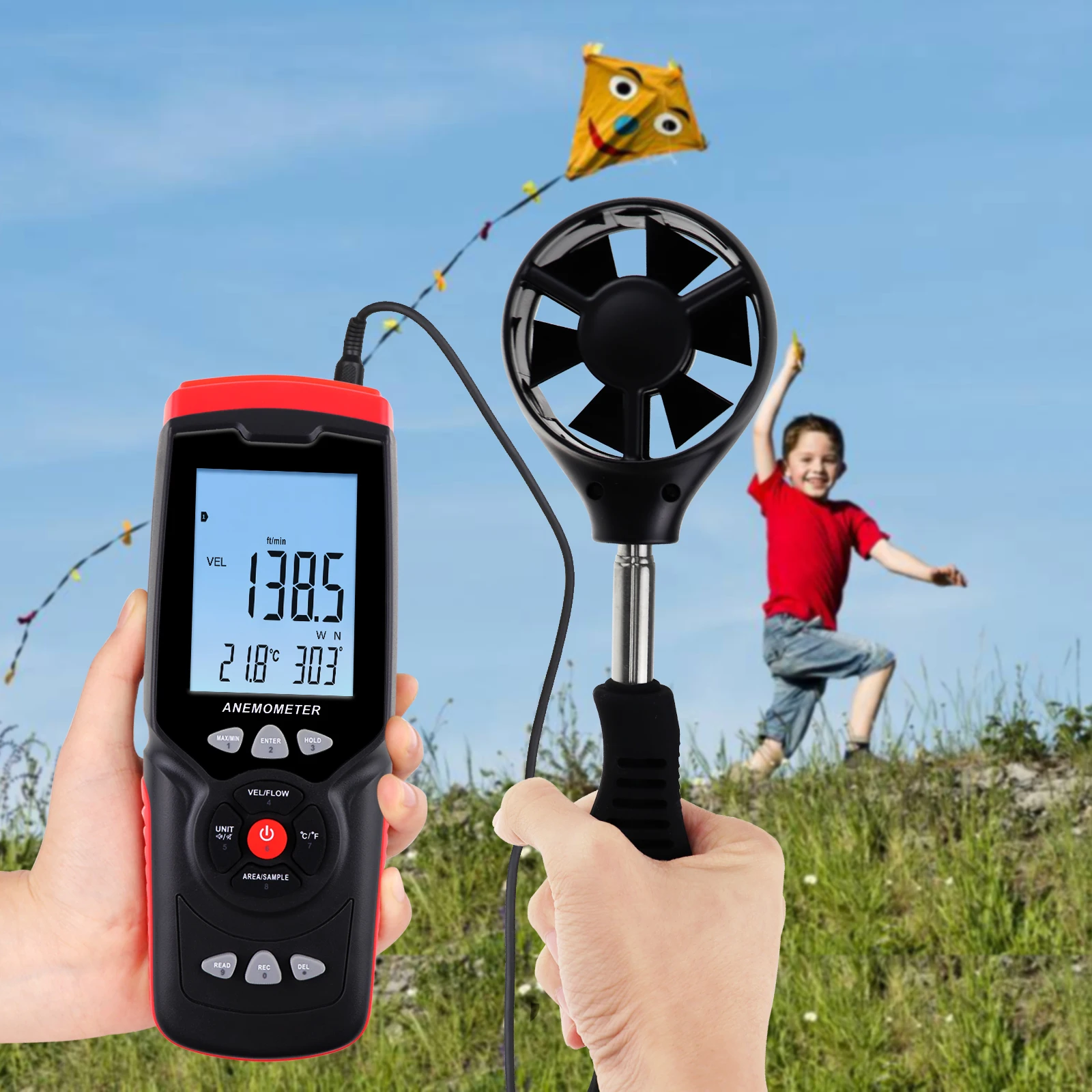 Portable Anemometer Professional Datalogger Wind Speed Velocity Air Flow Direction Humidity Measurement w/ USB Cable | Инструменты