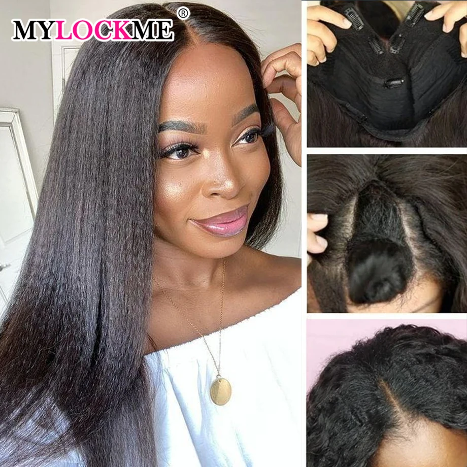 

180% V Part Wig Human Hair No Leave Out 30 32In Brazilian Remy Kinky Straight Wigs For Black Women No Glue&Suit Your Hair