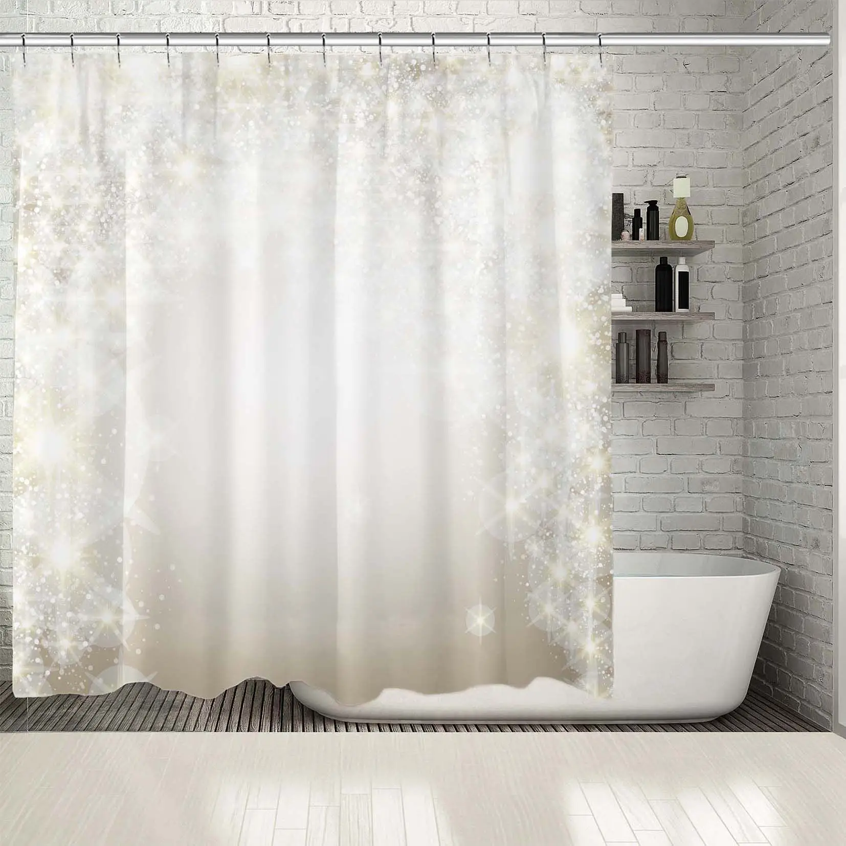 Занавеска для душа Рождественская Новогодняя тема снежинки звезды зимний