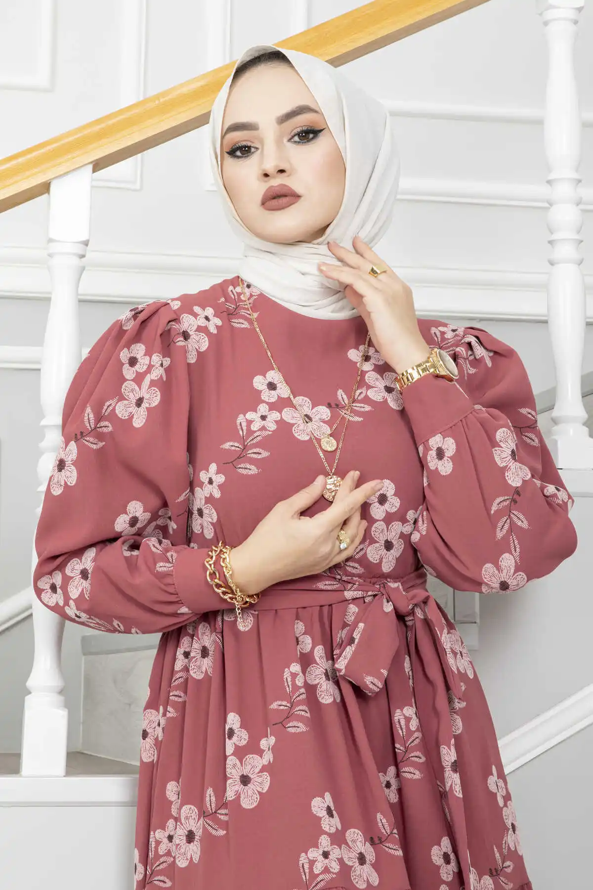 Hijab-платье с цветочным принтом, индейка, мусульманский хиджаб, мусульманская мода, одежда для мусульманского ислама, Дубай, имстан, эксклюзи...