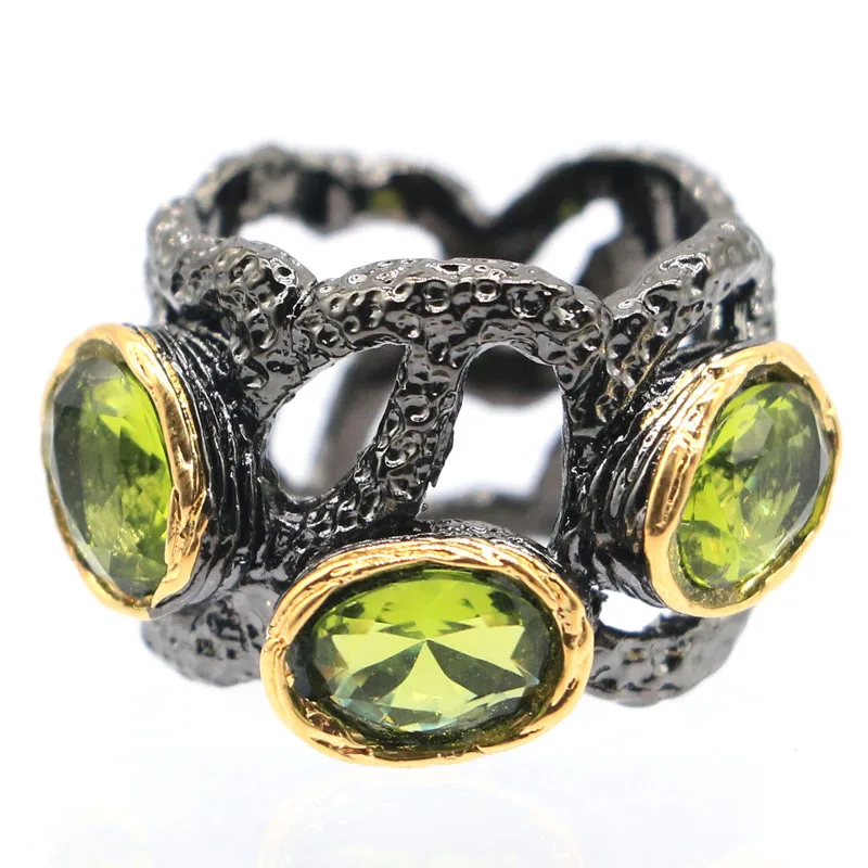 26x15mm Punk Hollow Style Created 11.2g Green Peridot Pink TourmalineFor Women Fashion Daily Wear Black Gold Silver Rings Gothic | Украшения